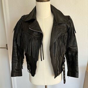 Black Leather Fringe Jacket